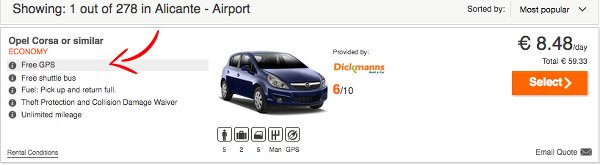 Car Hire with Free GPS example